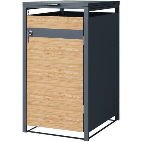 ML-Design Cobertizo de Exterior para 1 Cubo de Basura de 240L 68x80x116,3cm Antracita con Aspecto de Madera de Alerce Mueble Cubrecontenedor de Acero Resistente con Tapa y Puerta con Cerradura