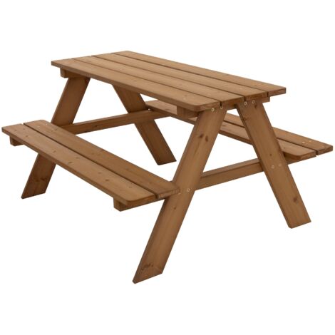 ML-Design Mesa de Picnic para Niños con 2 Bancos de Madera Maciza Incorporados Juego de Exterior Marrón Mueble de Jardín con 4 Asientos Banquillo Infantil Decorativo de Terraza o Patio