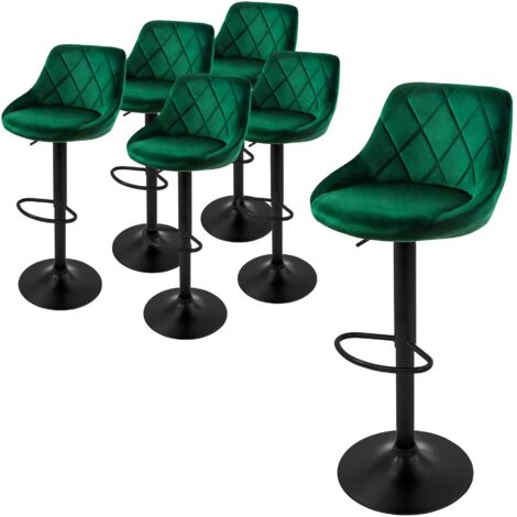 ML-Design Juego de 6x Taburetes de Bar Bistro Tapizados en Piel Sintética PU Verde Sillas con Respaldo Ergonómico y Reposapiés Asiento Cómodo de Mostrador Regulable en Altura 62-82 cm y Giratorio 360°