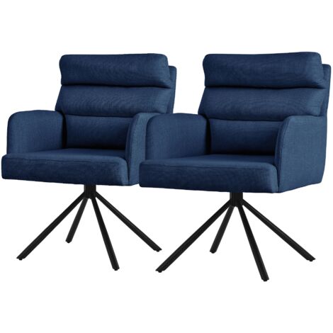 ML-Design 2x Silla de Comedor Giratoria, Azul Oscuro Asiento de Cocina con Respaldo Extraíble y Reposabrazos Diseño Ergonómico Mueble Tapizado con Funda de Poliéster Cojín Taburete con Patas de Metal (1/5)