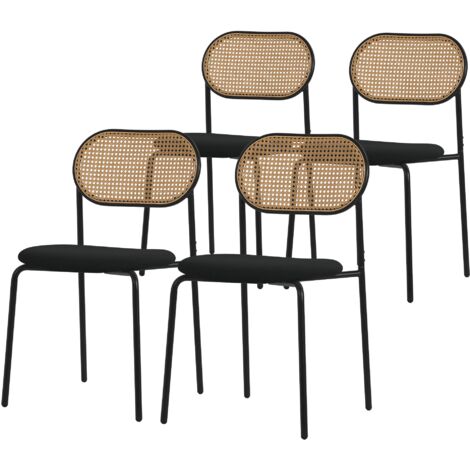 ML-Design Juego de 4 Sillas de Comedor Color Negro Asiento Moderno de Cocina con Respaldo Curvado de Rejilla Tapizado con Patas de Metal, Mueble sin Reposabrazos Sillón Ratán Moderno para Salón (1/5)