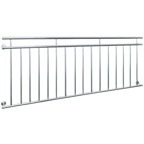 ECD Germany Barandilla de Balcón Estilo Francés 225x90 cm con 16 Barras Transversales de Acero Inoxidable Plateado Brillante Diseño Moderno y Resistente, Baranda de Terraza para Puerta o Ventana