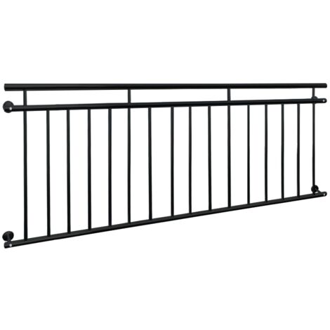 ECD Germany Balcón Estilo Francés 225 x 90 cm Acero con Barras Transversales Barandilla Superficie Mate y Rugosa Color Negro Rejas de Seguridad Interior Exterior Pasamanos Balustrada de Terraza