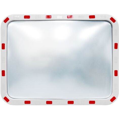 ECD Germany Espejo de tráfico rectangular cristal convexo de 60 x 80 cm con reflectores - Incluye soporte - Material de plástico ABS - blanco-rojo - Luna de seguridad de vigilancia observación cruce