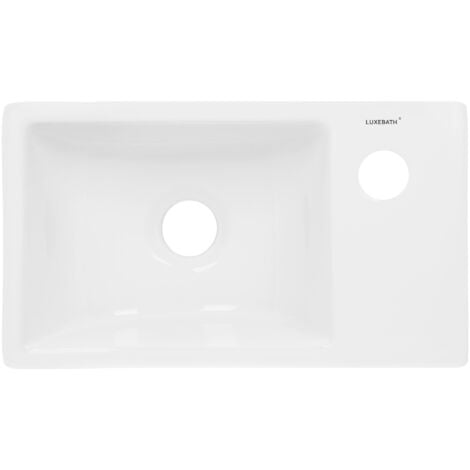 ECD Germany Lavabo Cerámico Cuadrado con Agujero Conexión Estandar - Blanco - Lavamanos Sobre Encimera - 350 x 205 x 125 mm - Diseño Moderno - Fregadero sin Juego de Desagüe - Realza cada Baño o Aseo