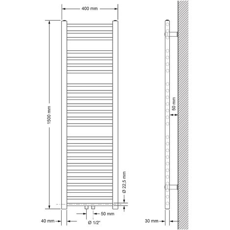 Ecd Germany Radiador Toallero Para Baño - 480 x 1400 mm - Blanco - Plano -  Diseño Vertical - Toallero De Agua - Calentador De Baño - Calefaccion De  Pared - No Eléctric