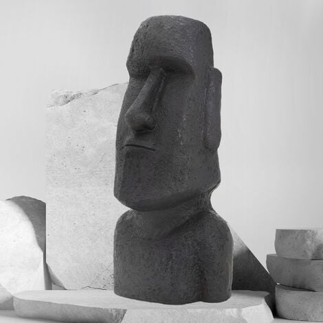 Figura de isla de Pascua FaHome Moai Estatua Rapa-NUI Escultura de jardín decoración aprox 100 cm Lavasand color gris 