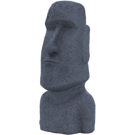 ECD Germany Figura Moai Rapa Nui Cabeza 78cm de Resina de Piedra Fundida Resistente a la Intemperie Gris, Estatua de la Isla de Pascua Decoración para Casa y Jardín Escultura para Interior y Exterior