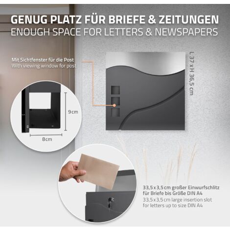 ECD Germany Buzón Correos de Pared 37x10,5x36,5 cm Acero Mate Inox