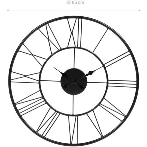 Reloj de pared grande de estilo vintage, redondo, de metal, silencioso, sin  tictac, funciona con pilas, 40 cm, números romanos negros, relojes de sala  de estar, dormitorio, decoración de cocina negra