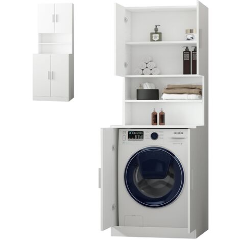 lavadora columna sobre secadora mueble alto de baño 190x70cm blanco