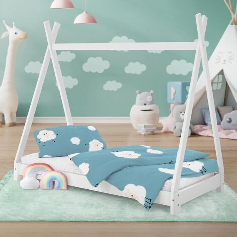 Cama para niños pequeños, tamaño individual, cama de tienda de campaña para  niños, marco de cama de casa para niños, cama de piso de madera maciza