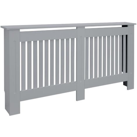 ECD Germany Cubierta del Radiador 152x19x82cm MDF Gris Lacado Revestimiento Protector Vintage de Calefacción Estilo Rústico Superficie de Estantería Útil de Madera para Sala de Estar Dormitorio (1/5)