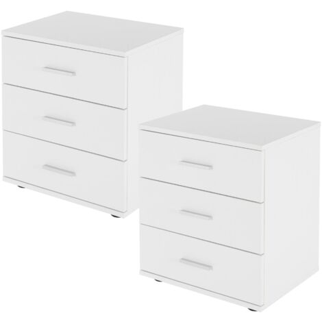 ML-Design 2x Mesita de Noche con 3x Cajones 45 x 34 x 52 cm Blanco Mesa Auxiliar para Libros, Teléfono Cómoda Lisa de Madera Mueble Cajonera Consola Estante Decorativa para Dormitorios u Oficinas (1/5)