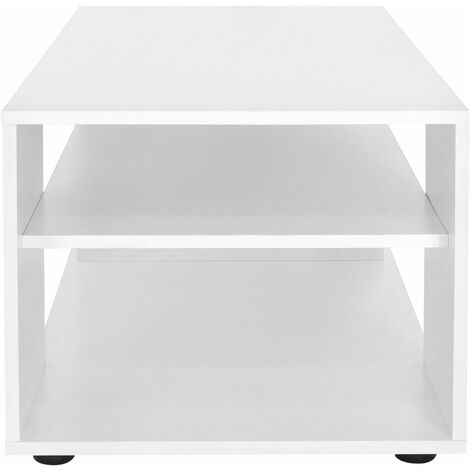 ML-Design Mesa de Centro Moderna Blanca con Barra Decorativa de Metal  91x41x52,6 cm Mesita de Madera Auxiliar de Comedor con Espacio de  Almacenamiento en 3 Estantes Mueble de Sofá Decorativo