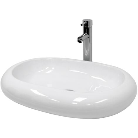 ML-Design Lavabo Blanco Ovalado 44,5x25,5x12 Cm Lavamanos Angular De
