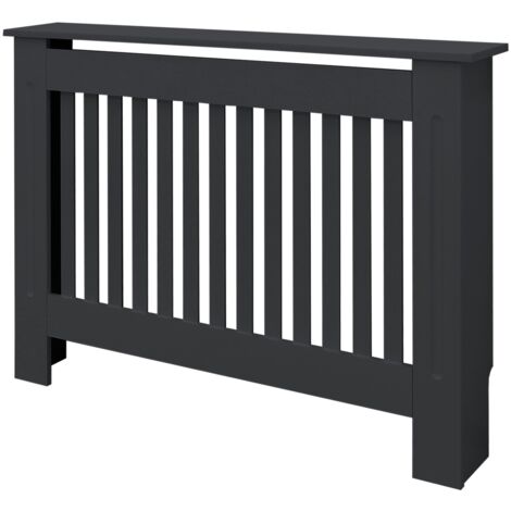 ECD Germany Cubierta para Radiador Diseño de Láminas 112x19x82 cm Antracita Cubreradiadores con Tablones de MDF Lacado Cubre Calefacción Tapa para Estufa de Pared Estante Mueble Rústico Acabado Mate (1/5)