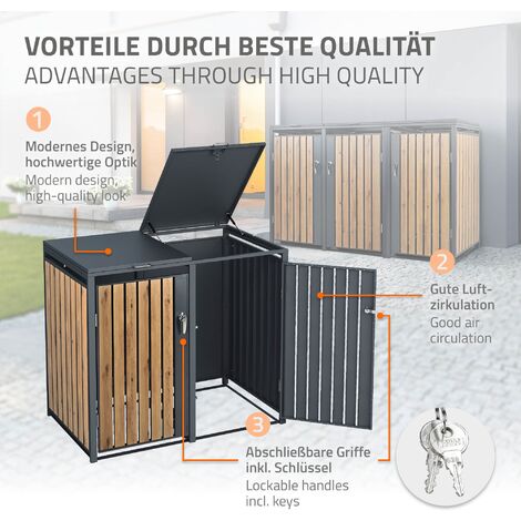 Casa Prefabricada Cobertizo Triple Para Cubos De Basura Madera
