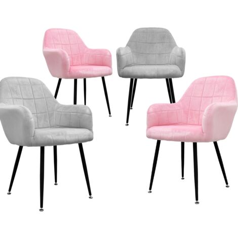 ECD Germany 4x Juego sillones de comedor - Gris Rosa - Asiento terciopelo - Patas de metal con reposabrazos - Estilo vintage - Asientos modernos de oficina sala de estar - Carcasa ergonómica (1/5)