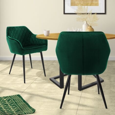 Pack de 4 sillas comedor, salón SWEDEN en terciopelo verde patas negras