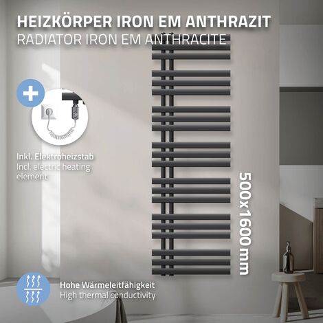 Radiador de Hierro EM Radiador Toallero Radiador de Baño Negro 500x1200 mm