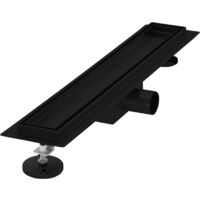 LuxeBath Canal de Ducha Desagüe 50cm Negro 2en1 Extraplano Acero Inóxidable Fijación a Suelo Sumidero Sifón Doble Cara Autolimpiante con Tope para Olores y Colador de Pelo Alcantarillado para Baño
