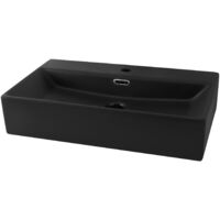 ML-Design Lavabo Sobre Encimera - 605 x 365 mm - Cerámica - Diseño Cuadrado - Lavadero Negro Mate - Lavamanos Sobremesa Sanitario Baño o Aseo - Moderno y Elegante - Sin Válvula de Desagüe