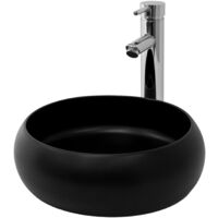 ML-Design Lavabo Sobre Encimera, Ø 35 x12 cm, Cerámica, Pila con Tapón sin Rebosadero, Diseño Cuenco, Lavadero Negro Mate, Lavamanos Sobremesa Sanitario Baño o Aseo, Moderno y Elegante