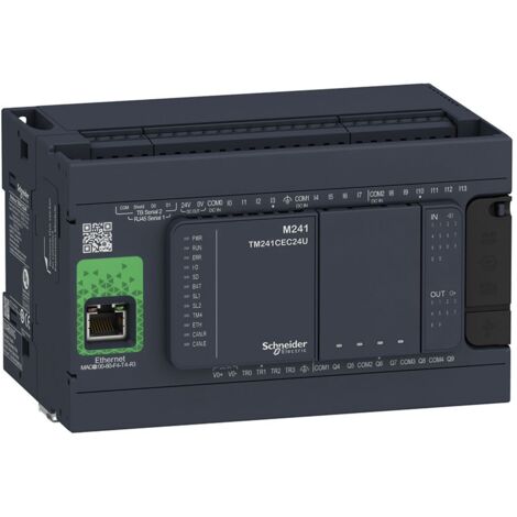 Modicon M241, contrôleur 24E/S PNP+relais, ports Ethernet+2 série, 100/240VCA - TM241CE24R (1/3)