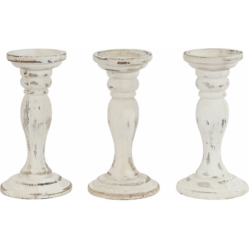 NEUWERTIG] 3er Set Kerzenständer HHG-447, Kerzenhalter, Shabby-Look 24cm Höhe Vintage weiß