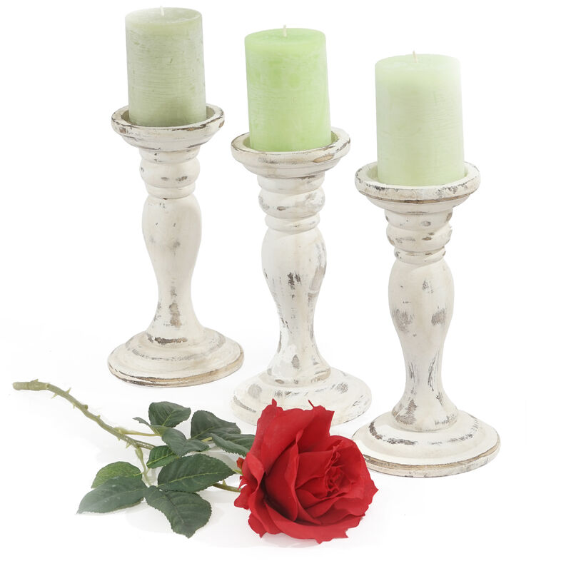 Höhe NEUWERTIG] Kerzenhalter, HHG-447, Set 24cm Shabby-Look Vintage Kerzenständer weiß 3er