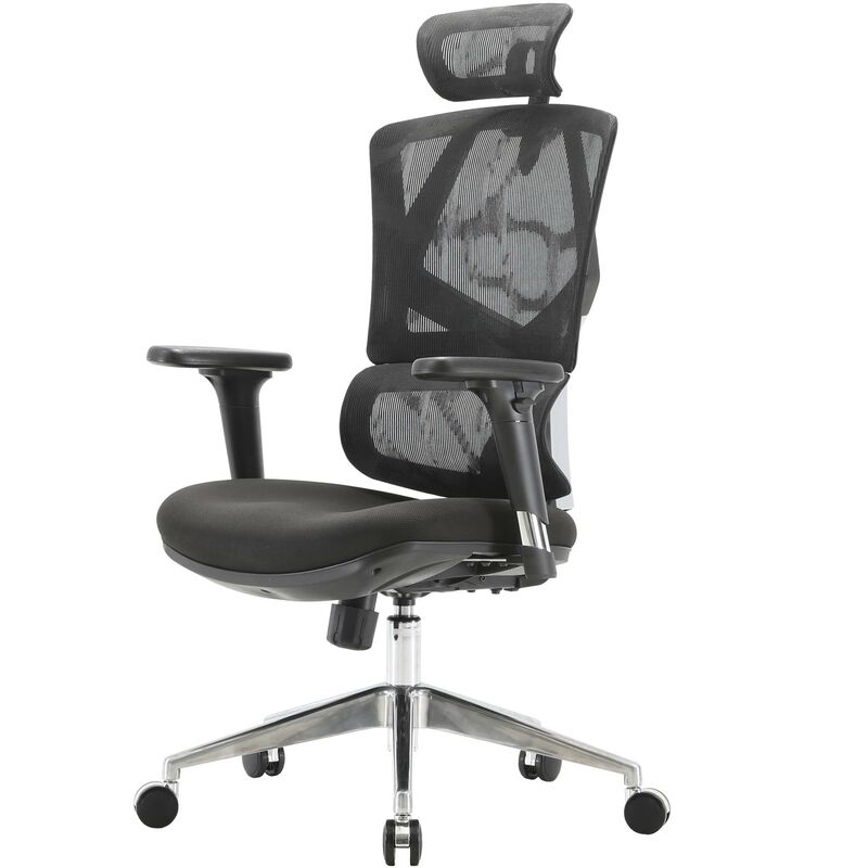 Design-Dreh-Bürostuhl Torino - Ergonomisch einstellbar - Lordosenstütze -  Kopfstütze - Schwarz/Weiß