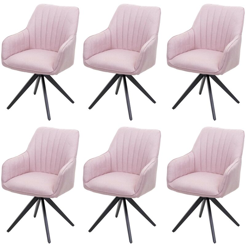 Stoff/Textil [NEUWERTIG] 6er-Set Stuhl Stahl Retro rosa HHG-954, Armlehnstuhl, Esszimmerstuhl Küchenstuhl