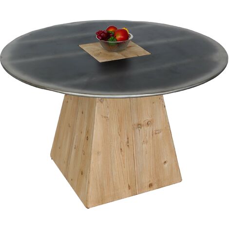 Esstisch HHG-607, Tisch Esszimmertisch, rund Industrial Massiv-Holz MVG-zertifiziert 74x120cm, natur mit Metall-Optik