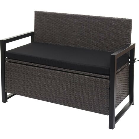 [NEUWERTIG] Poly-Rattan 2er Sitzbank HHG-564, Gartenbank Truhenbank, Staufach Aufbewahrung Sitzkissen grau, Kissen schwarz