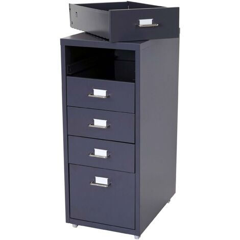 Rollcontainer Boston T851, Schubladenschrank Stahlschrank, 69x28x41cm 6 Schubladen Dunkelgrau Wei Dunkelgrau P87950 X2