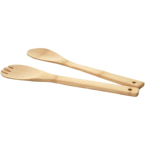 [NEUWERTIG] Salatbesteck HHG-928, Besteck Küchenzubehör Servierbesteck Gabel Löffel 2-teilig, Bambus 1x6x30cm