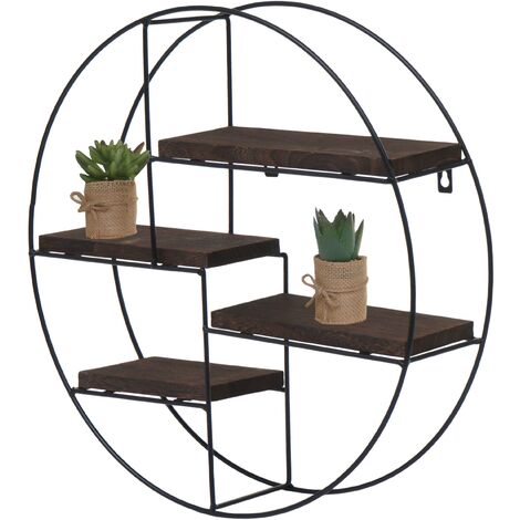 [NEUWERTIG] Wandregal HHG-612, Hängeregal Schweberegal Regal, 4 Regalböden Metall Massiv-Holz Industrial 45x45x11cm dunkelbraun