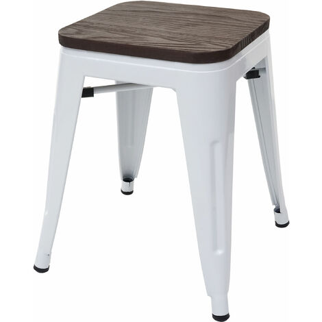 NEUWERTIG] Hocker HHG-908 inkl. Holz-Sitzfläche, Metallhocker Sitzhocker,  Metall Industriedesign stapelbar weiß