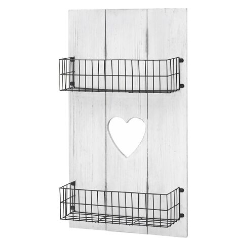 [NEUWERTIG] Wandregal HHG-810, Wandpaneel Holzregal Regal mit Körben, Massivholz weiß shabby, 70x40x10cm