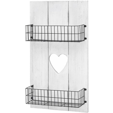 [NEUWERTIG] Wandregal HHG-810, Wandpaneel Holzregal Regal mit Körben, Massivholz weiß shabby, 70x40x10cm