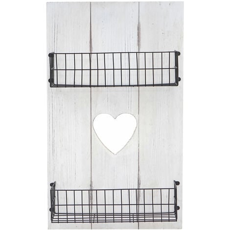 [NEUWERTIG] Wandregal HHG-810, Wandpaneel Holzregal Regal mit Körben, Massivholz weiß shabby, 70x40x10cm