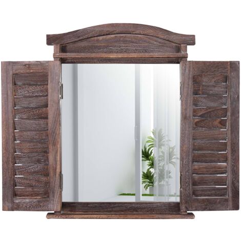 [NEUWERTIG] Wandspiegel Spiegelfenster mit Fensterläden 53x42x5cm braun shabby (1/5)