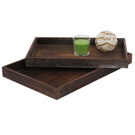 Relaxdays Mangoholz Tablett-Set (3 Stück) – Verschiedene Größen, Mit Griffen, Für Servieren & Deko