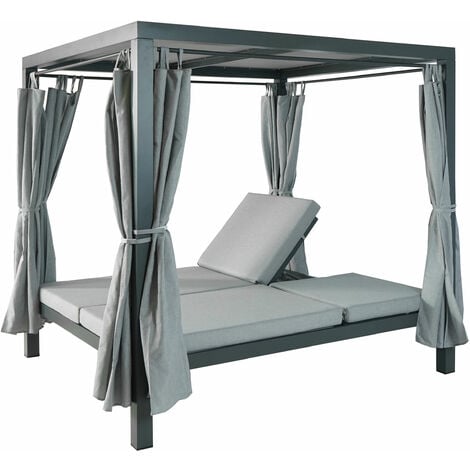 NEUWERTIG] Lounge-Gartenliege HHG-339, XL Outdoor-Bett, Bali-Liege grau Sonnenliege Alu aus Doppelliege 10cm-Polster Olefin
