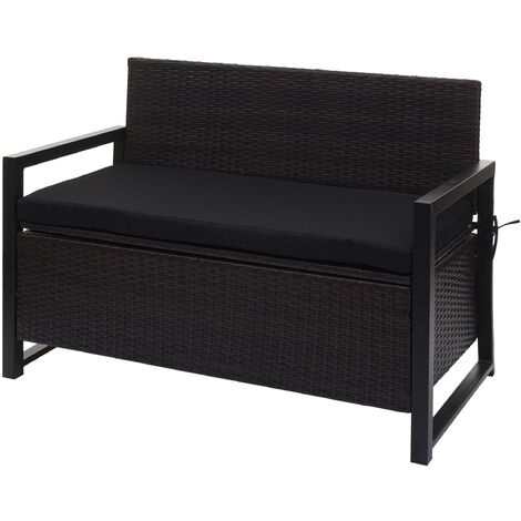 [NEUWERTIG] Poly-Rattan 2er Sitzbank HHG-564, Gartenbank Truhenbank, Staufach Aufbewahrung Sitzkissen braun, Kissen schwarz