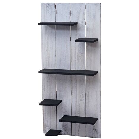 [NEUWERTIG] Wandregal HHG-607, Wandpaneel Holzregal Regal, 6 Ebenen 110x50x14cm Massivholz Vintage weiß/dunkelgrau shabby