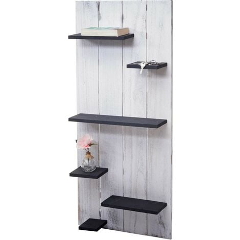 [NEUWERTIG] Wandregal HHG-607, Wandpaneel Holzregal Regal, 6 Ebenen 110x50x14cm Massivholz Vintage weiß/dunkelgrau shabby