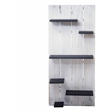 [NEUWERTIG] Wandregal HHG-607, Wandpaneel Holzregal Regal, 6 Ebenen 110x50x14cm Massivholz Vintage weiß/dunkelgrau shabby