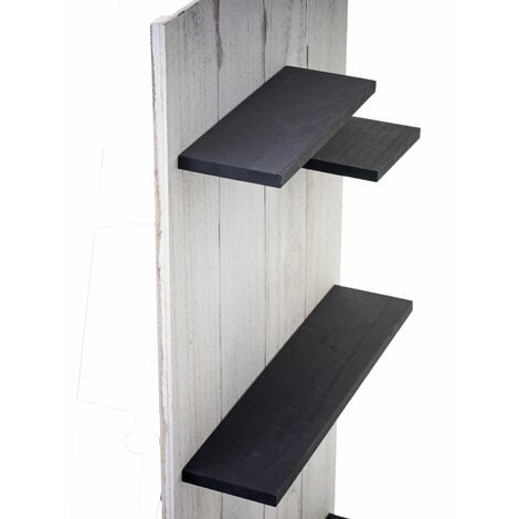 [NEUWERTIG] Wandregal HHG-607, Wandpaneel Holzregal Regal, 6 Ebenen 110x50x14cm Massivholz Vintage weiß/dunkelgrau shabby